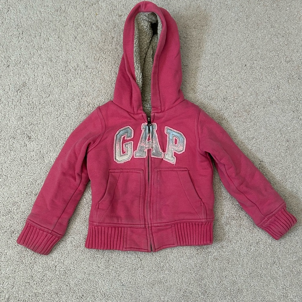 GAP Girls Fuchsia Zip-Up Jacket with Hood Size XS (4-5)